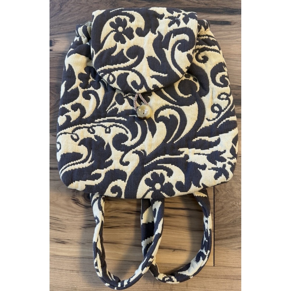 Vtg Dorit Collection Tapestry Backpack Purse Made USA Brown Tan Floral Paisley